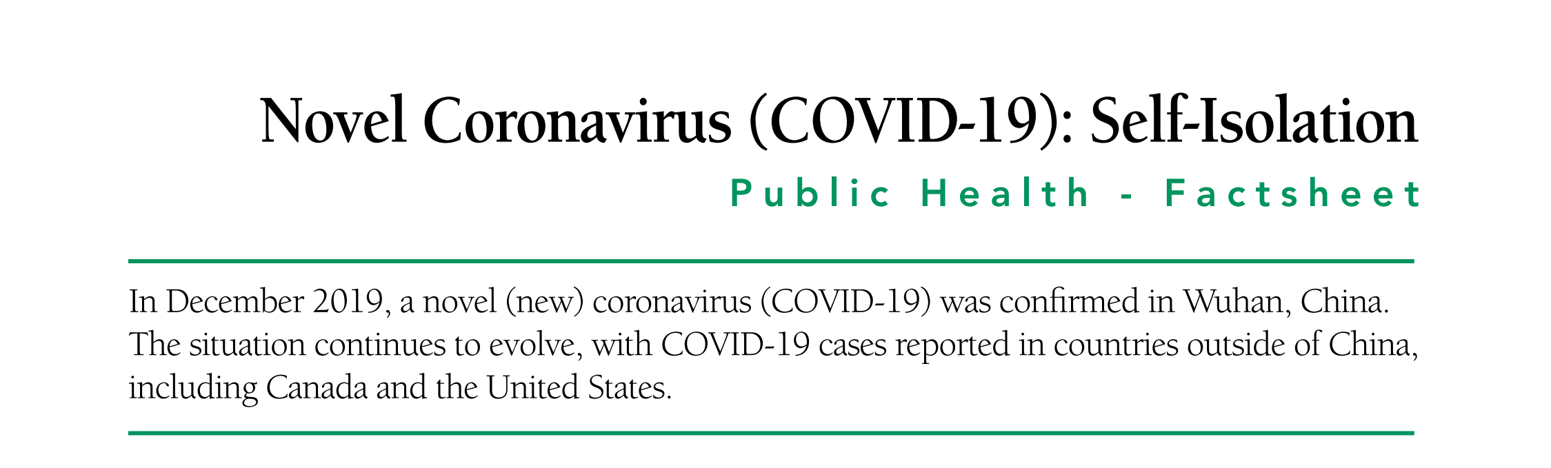 You are currently viewing Novel Coronavirus (COVID-19): Self-Isolation Public Health – Factsheet