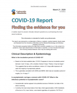 Read more about the article University of Manitoba – COVID-19 Report – Finding the evidence for you