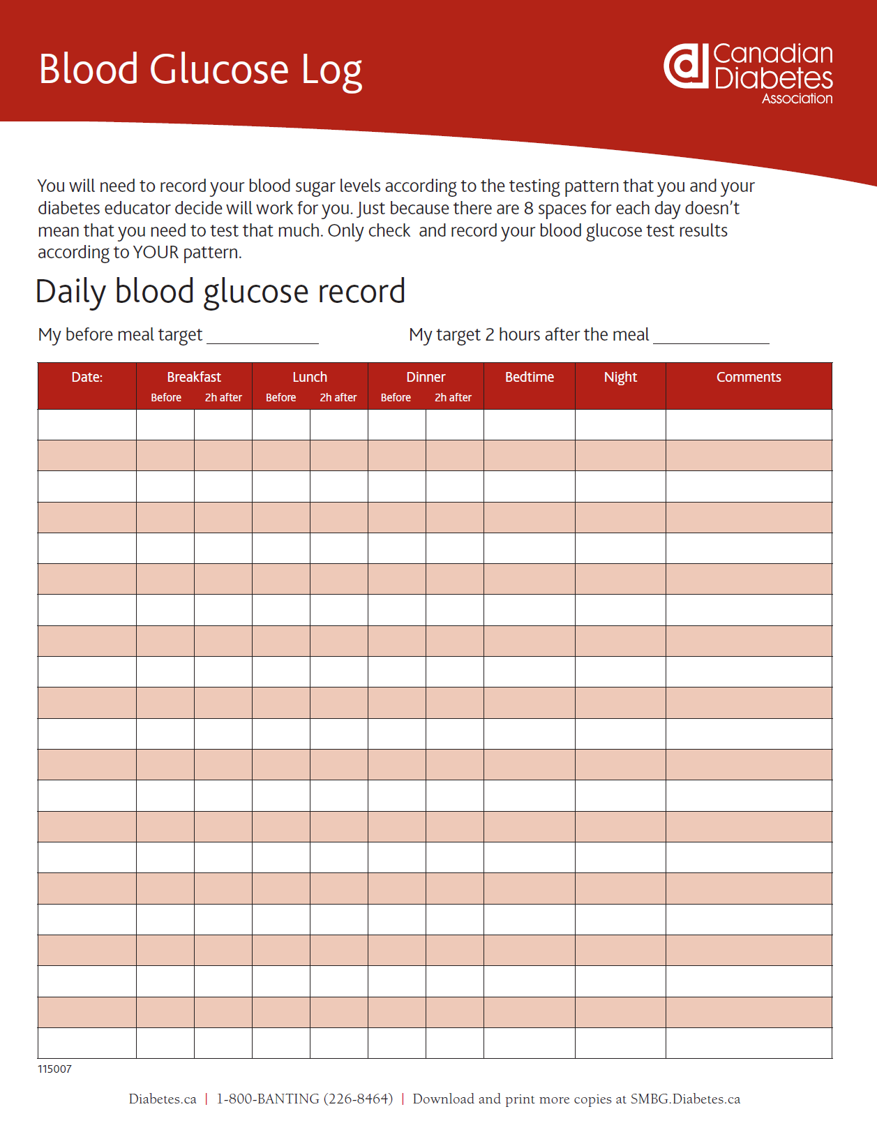 Blood Glucose Log Four Arrows Regional Health Authority
