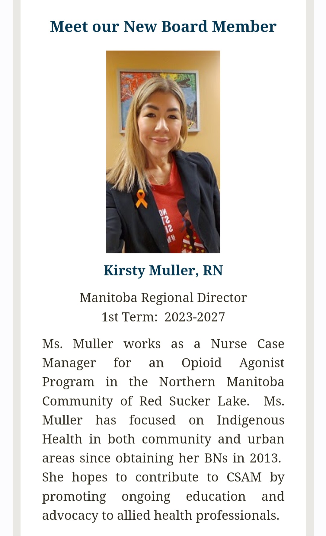 You are currently viewing Congratulations to FARHA’s Kirsty Muller, RN BN in her appointment to the National Board of Directors as the very first Registered Nurse on the Board of Directors for the Canadian Association of Addictions Medicine