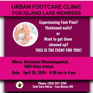 Read more about the article Urban Footcare Clinic for Island Lake Members – April 29, 2024